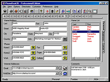 PhoneBook95 Professional Edition Screenshot